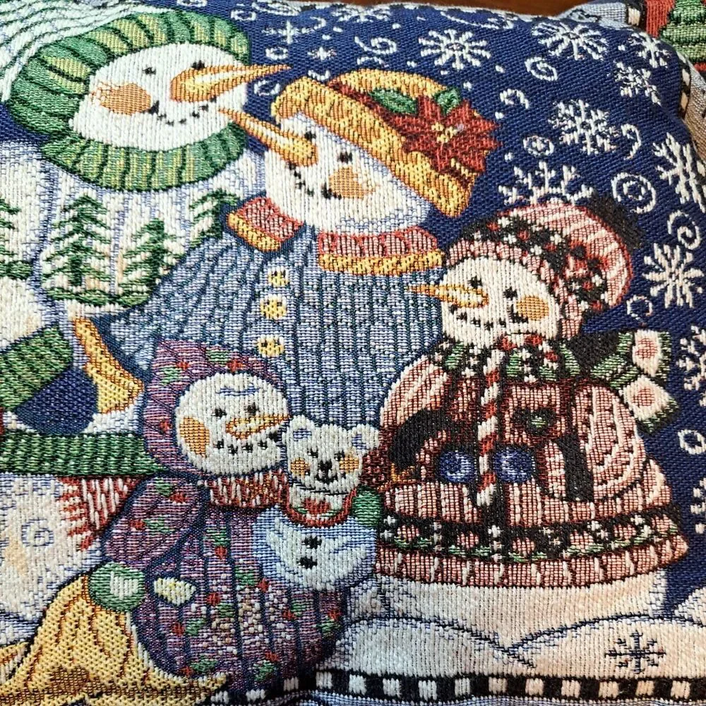 Christmas Pillow Snowman Family Blue 12x18 Inches Winter Holidays Decorative